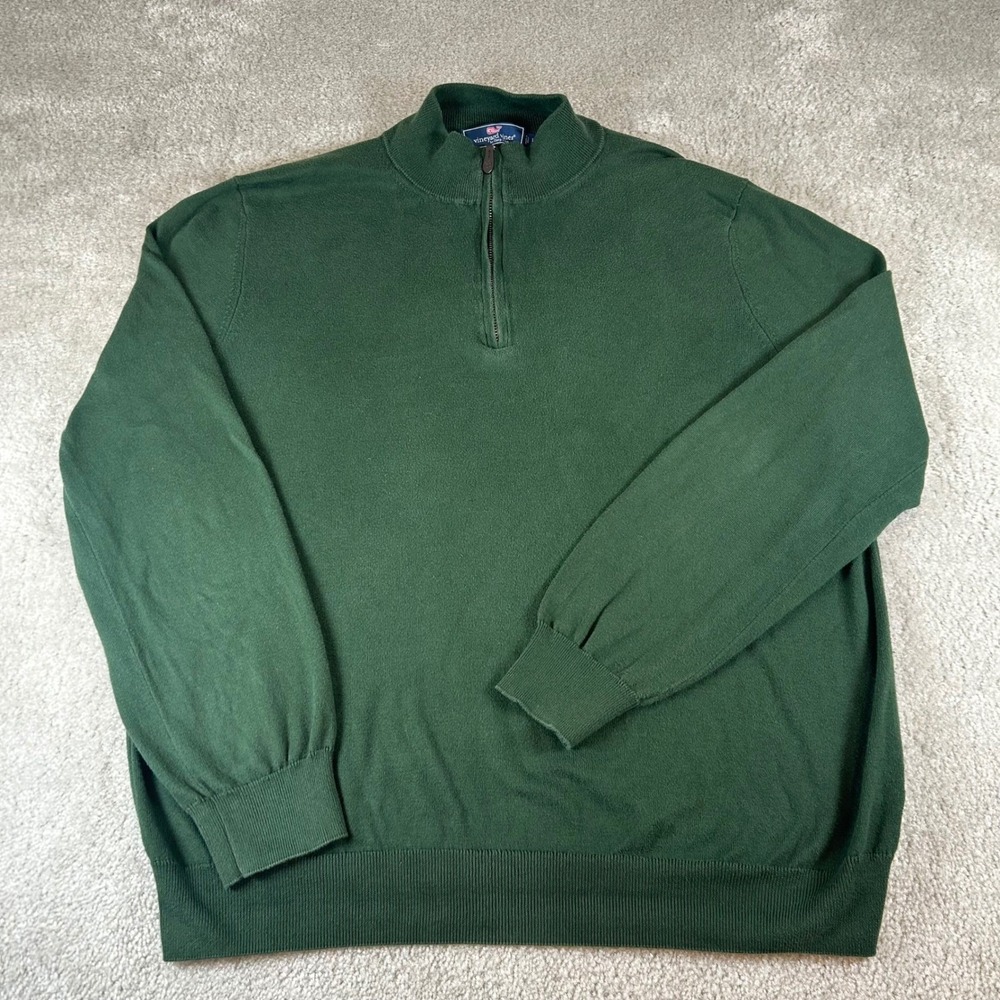 Vineyard Vines Men's Green Cotton Cashmere 1/4 Zip Sweater Size L Made in Italy